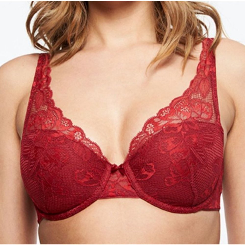 Chantelle Molitor Convertible Bra in Claret Red Lace Size 32DD C26310